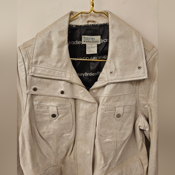 NWOT - Bradley Bayou Leather Metallic Cream Biker Jacket - Size 1X - Picture 4 of 11